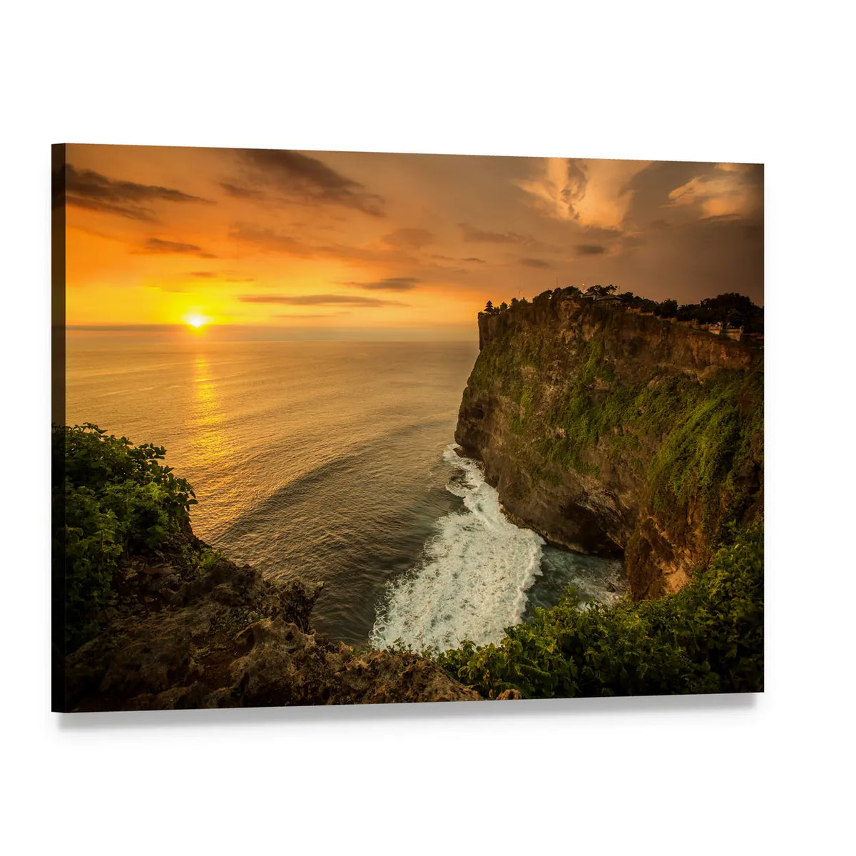 Uluwatu Sunset Over Coastal Cliffs Canvas Wall Art, single panel gallery wrapped canvas, angled product view