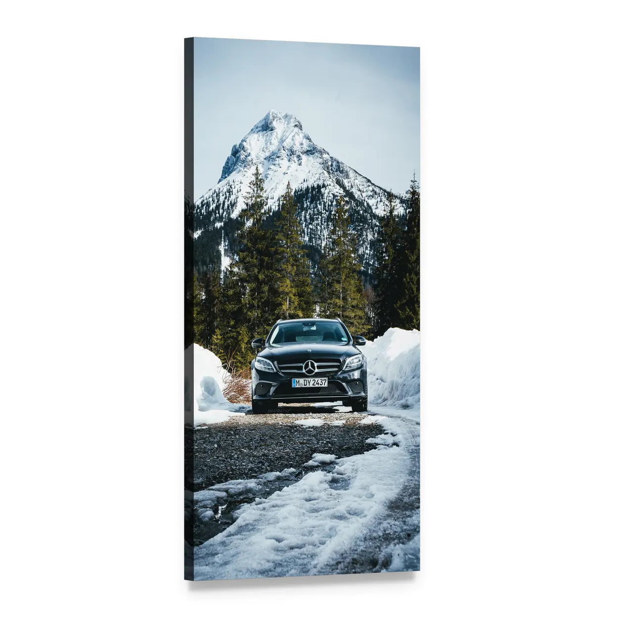 Mercedes-benz by Snow-capped Mountain Vertical Canvas Wall Art, 1 panel 1 Vertical layout gallery wrapped canvas set, angled product view