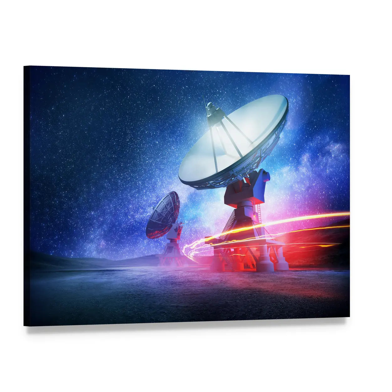 Radio Telescopes Under the Milky Way Canvas Wall Art, single panel gallery wrapped canvas, angled product view
