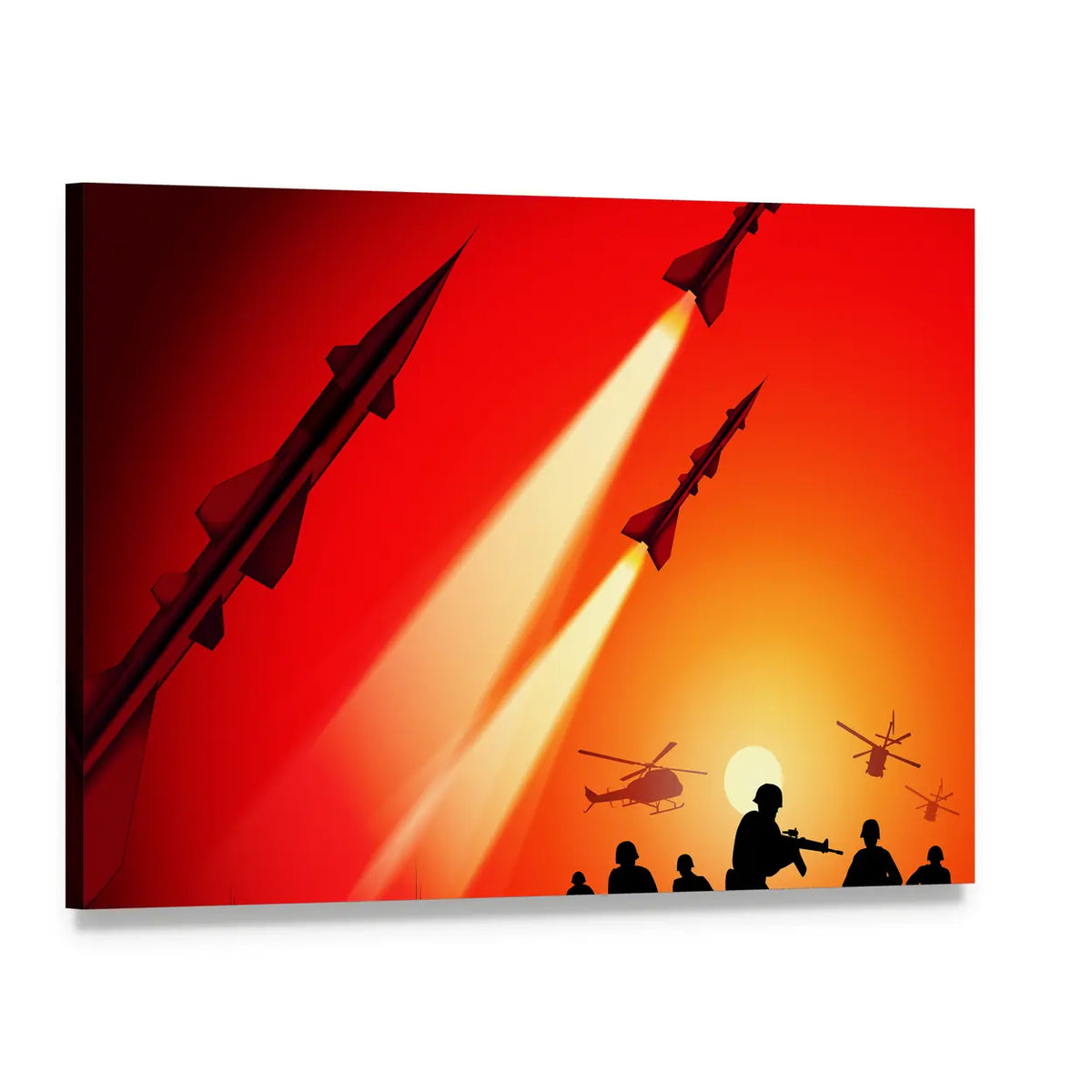 Anti-aircraft Missiles at Sunset Canvas Wall Art, single panel gallery wrapped canvas, angled product view