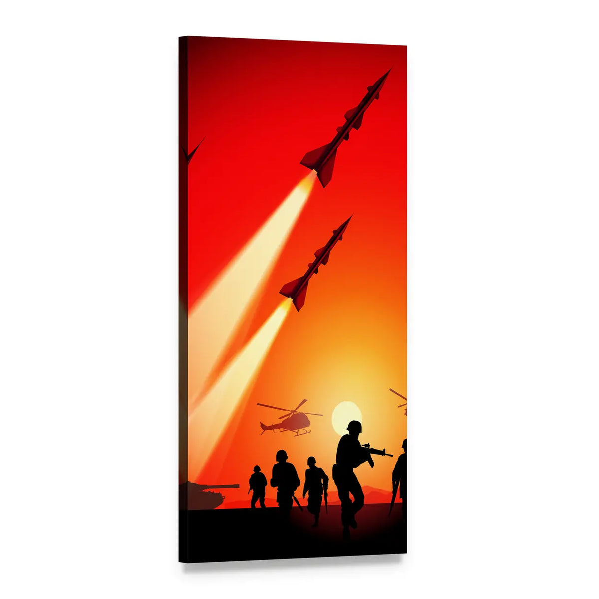 Anti-aircraft Missiles at Sunset Vertical Canvas Wall Art, 1 panel 1 Vertical layout gallery wrapped canvas set, angled product view