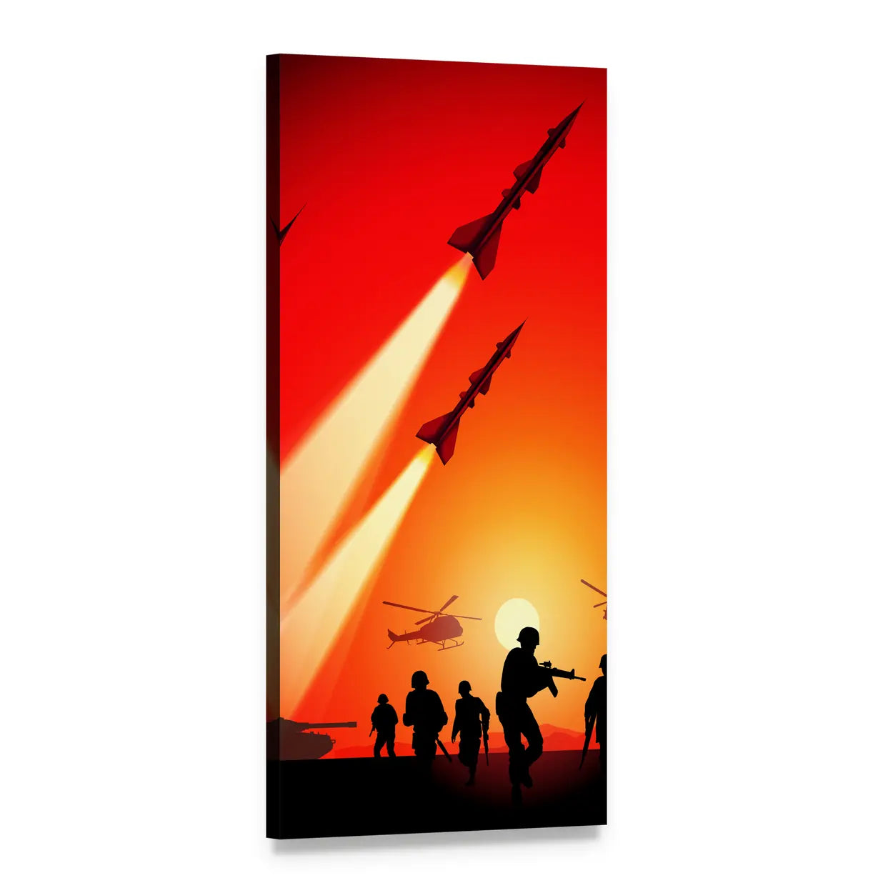 Anti-aircraft Missiles at Sunset Vertical Canvas Wall Art, 1 panel 1 Vertical layout gallery wrapped canvas set, angled product view