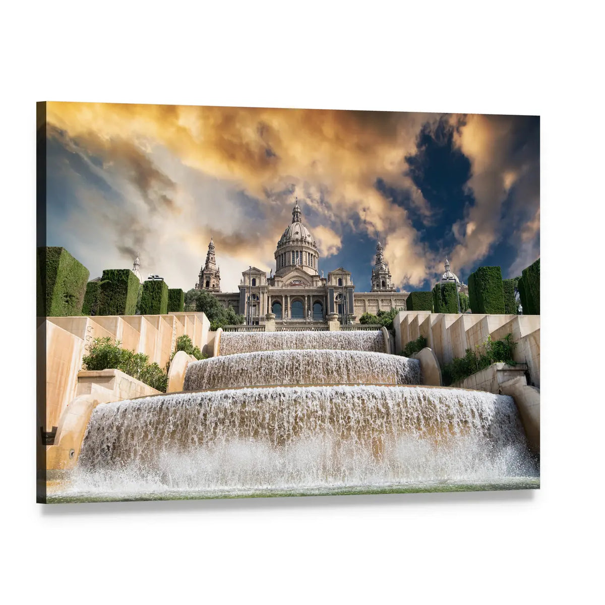 Domed Building and Tiered Fountain Canvas Wall Art, single panel gallery wrapped canvas, angled product view