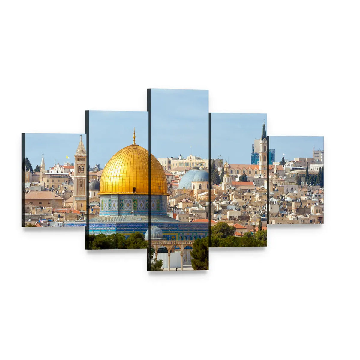 Dome of the Rock in Jerusalem Canvas Wall Art, 5 panel 5 Star layout gallery wrapped canvas set, angled product view