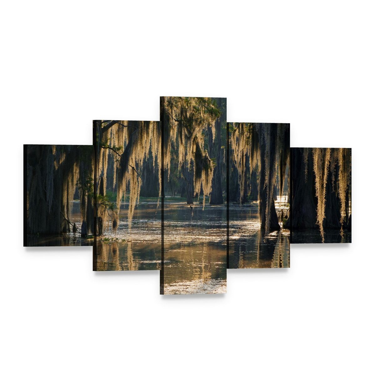 Spanish Moss in the Louisiana Bayou Canvas Wall Art, 5 panel 5 Star layout gallery wrapped canvas set, angled product view