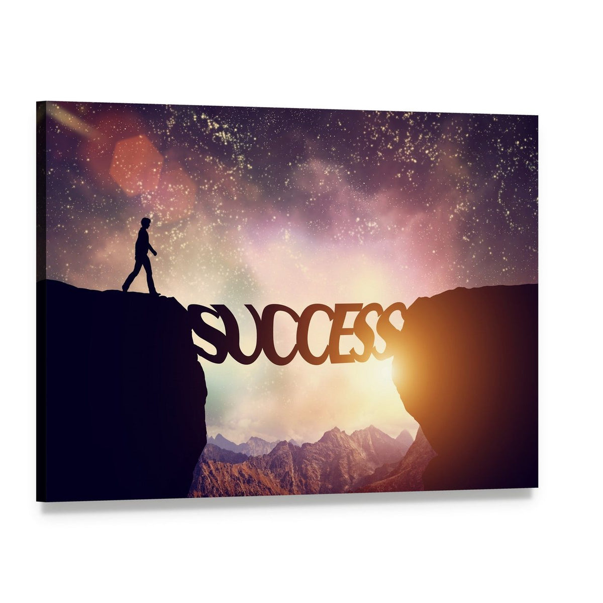 Success Bridge with Walking Silhouette Canvas Wall Art, single panel gallery wrapped canvas, angled product view