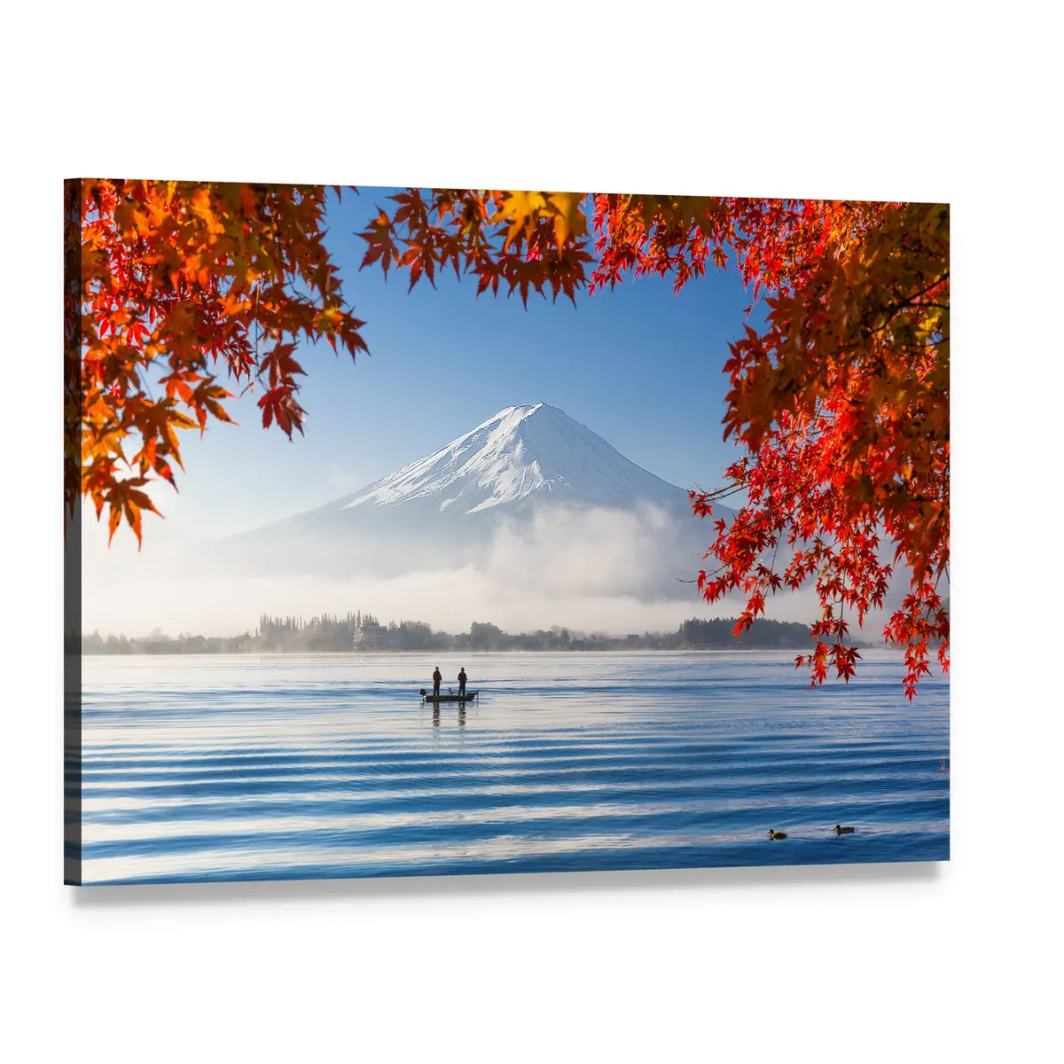 Fuji Mountain Lake In Autumn Canvas Wall Art, single panel gallery wrapped canvas, angled product view