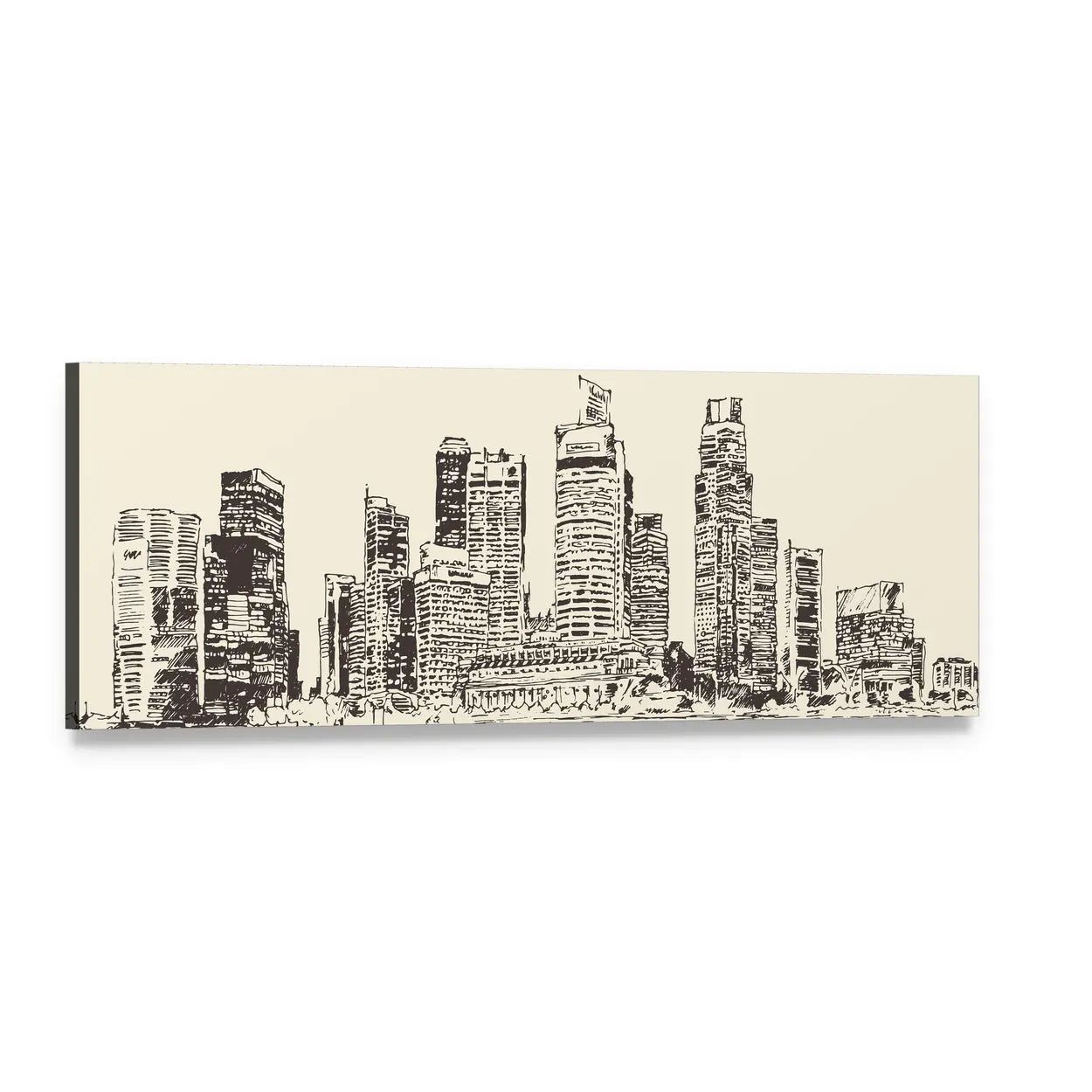 Singapore Skyline Line Sketch Panoramic Canvas Wall Art, single panel gallery wrapped canvas, angled product view
