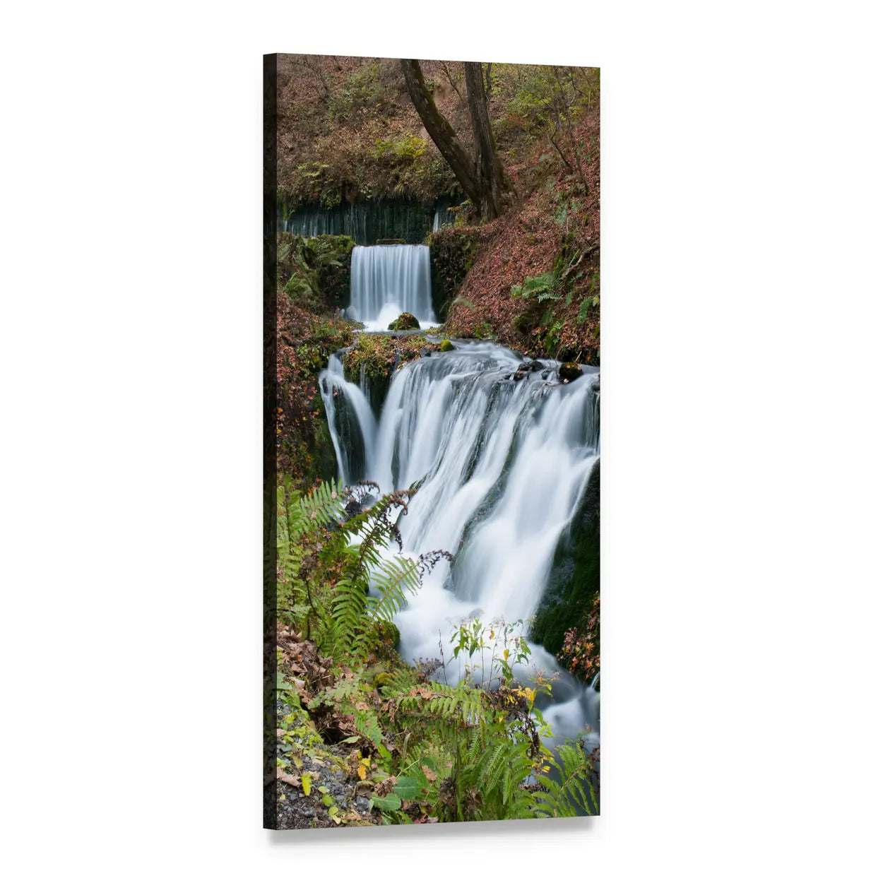 Two-sequence Waterfall in Autumn Vertical Canvas Wall Art, 1 panel 1 Vertical layout gallery wrapped canvas set, angled product view