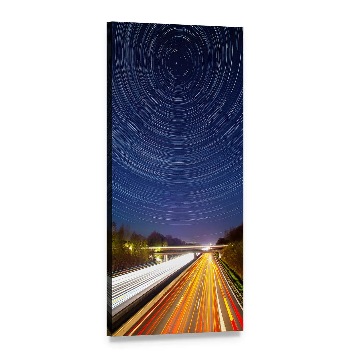 Traffic Light Trails and Star Circles Vertical Canvas Wall Art, 1 panel 1 Vertical layout gallery wrapped canvas set, angled product view