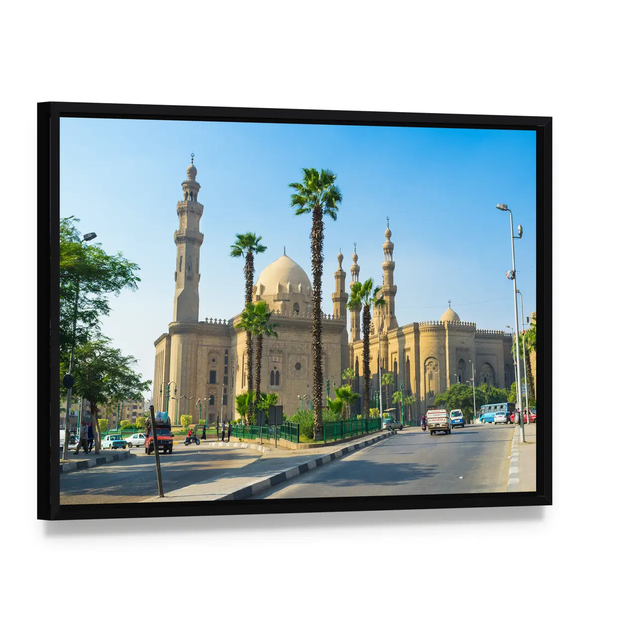 Mosque of Sultan Hassan Canvas Wall Art, framed canvas in a black floater frame, angled product view