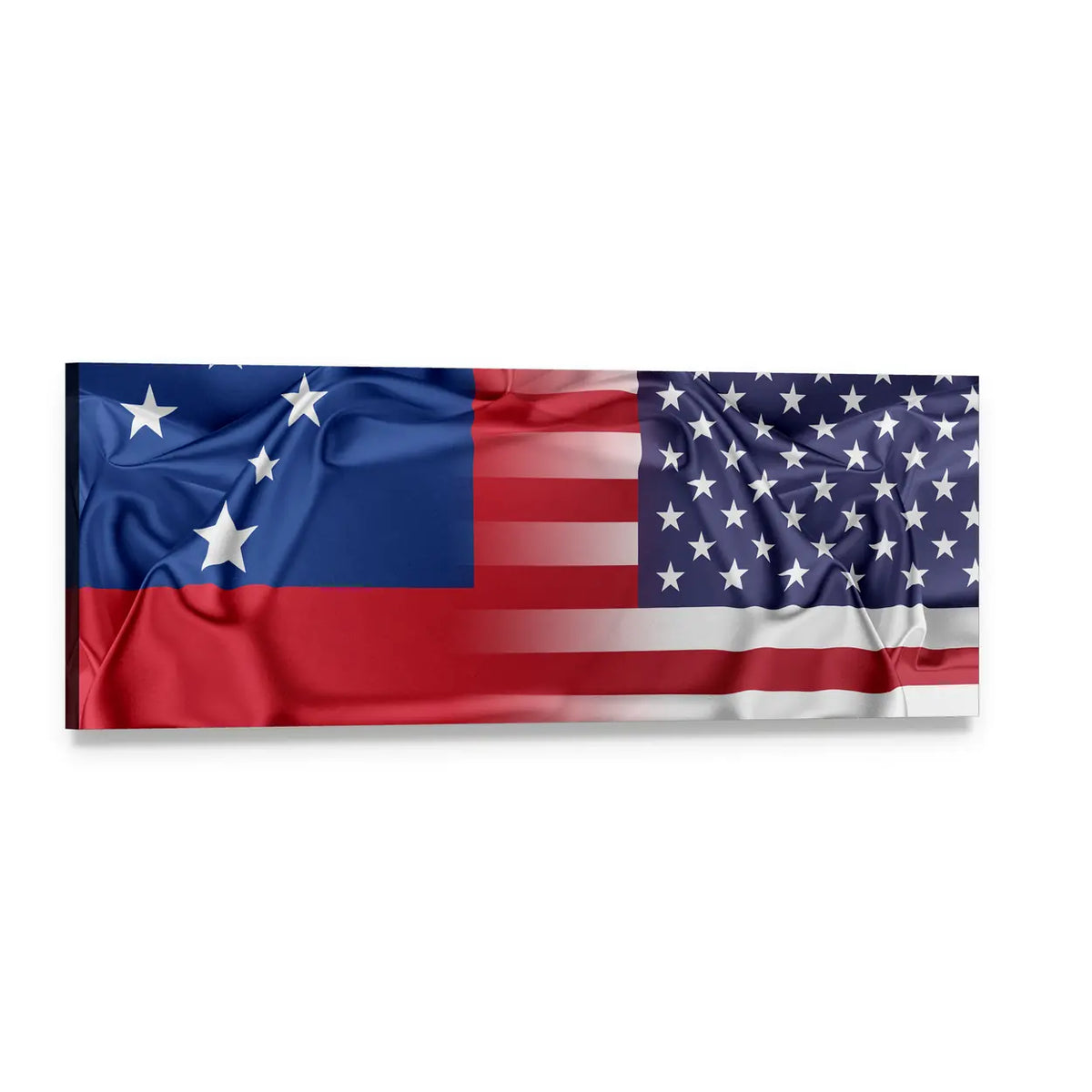 United States and Samoa Flag Blend Panoramic Canvas Wall Art, single panel gallery wrapped canvas, angled product view