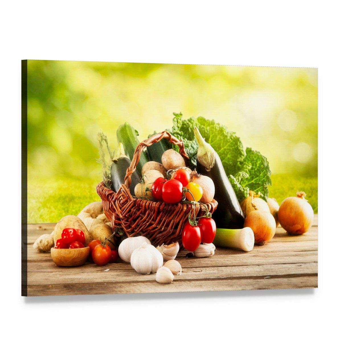 Basket of Fresh Vegetables Canvas Wall Art, single panel gallery wrapped canvas, angled product view