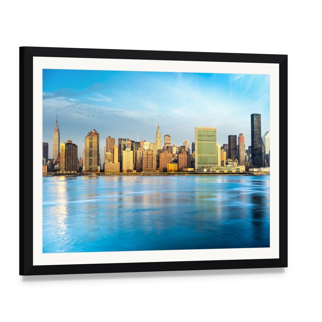 Midtown Manhattan Skyline Canvas Wall Art, framed print with white mat and black frame, angled product view