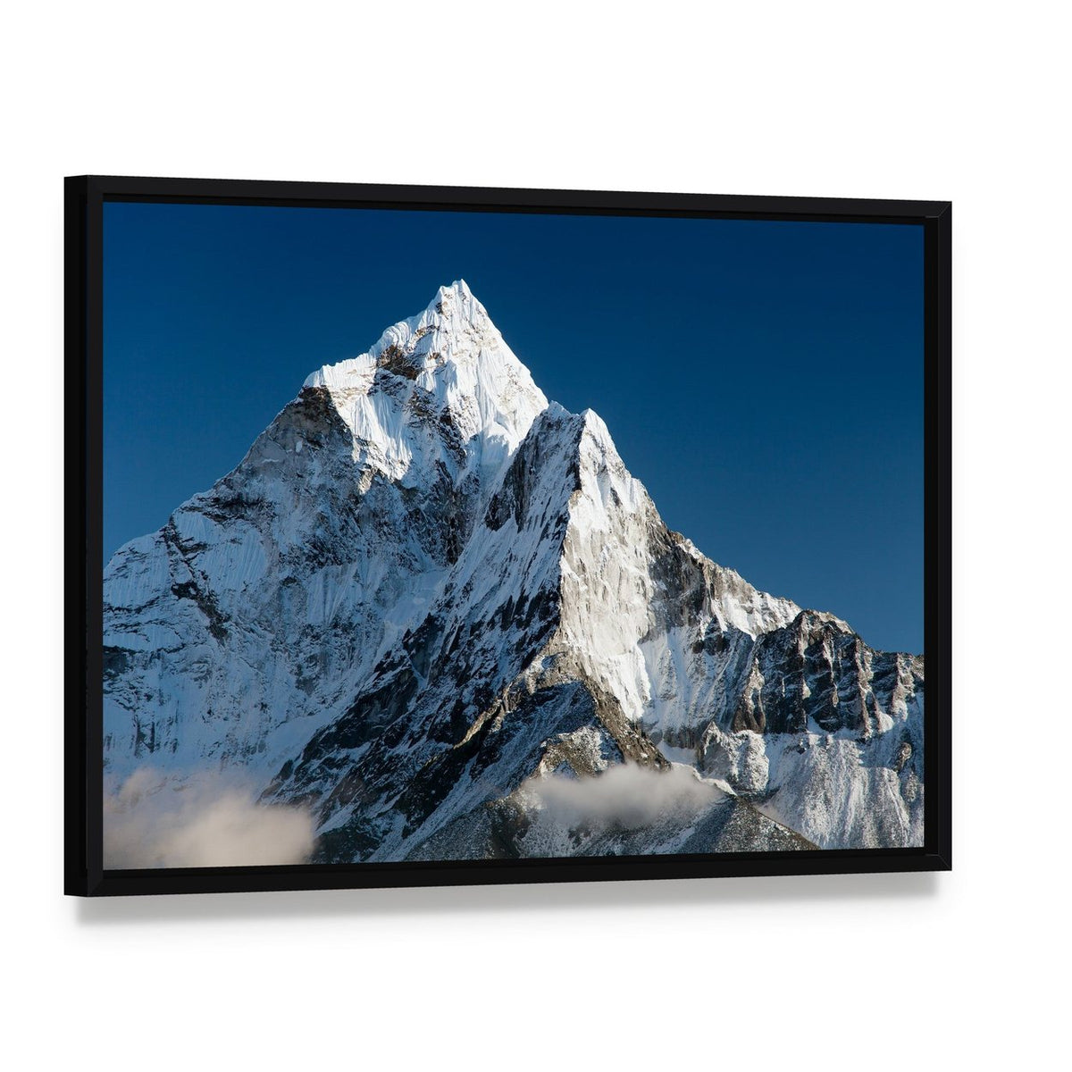 Ama Dablam Nepal Landscape Canvas Wall Art, framed canvas in a black floater frame, angled product view