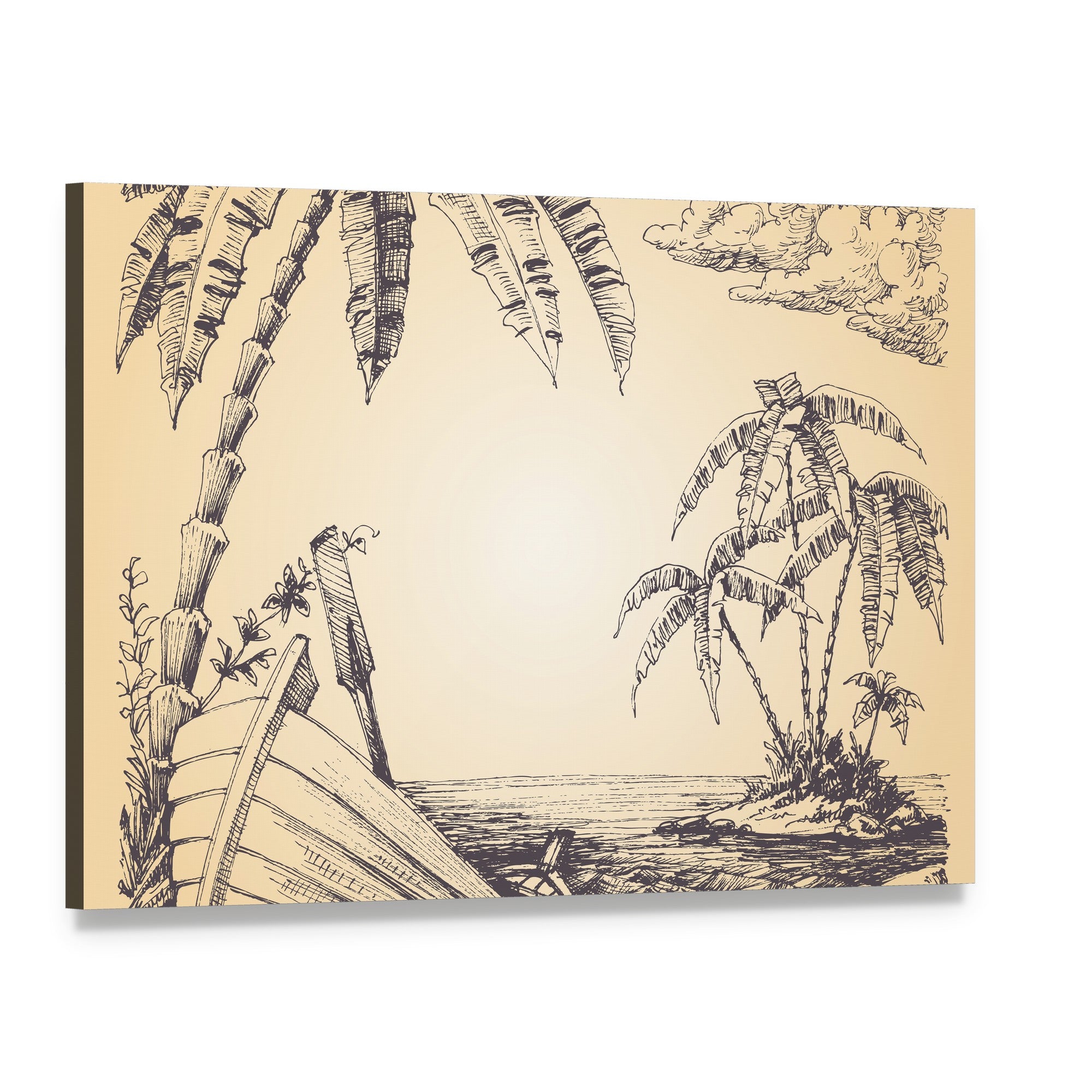 Beached Rowboat by Tropical Island Canvas Wall Art, single panel gallery wrapped canvas, angled product view