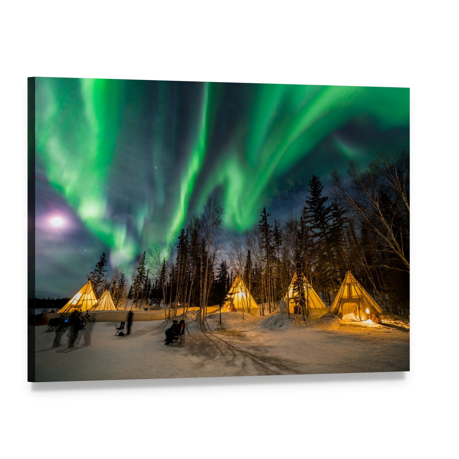 Aurora Village Canvas Wall Art, single panel gallery wrapped canvas, angled product view