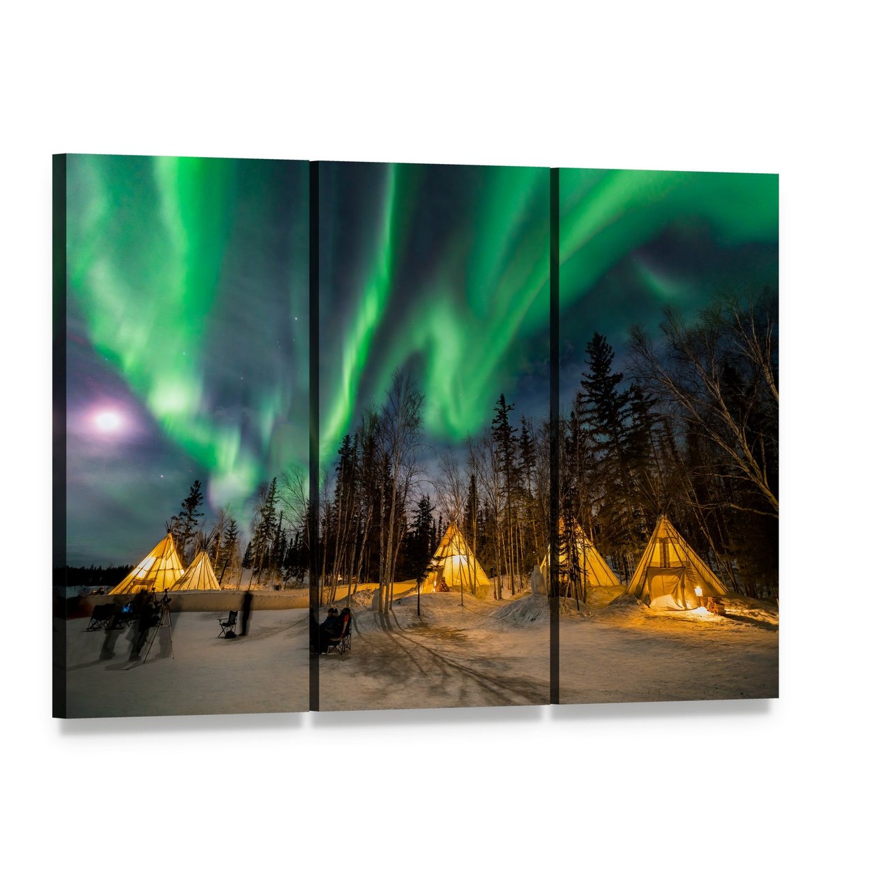 Aurora Village Canvas Wall Art, 3 panel 3 Horizontal layout gallery wrapped canvas set, angled product view