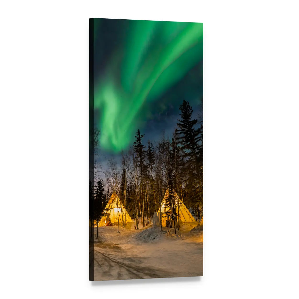 Aurora Village Under Northern Lights Vertical Canvas Wall Art, 1 panel 1 Vertical layout gallery wrapped canvas set, angled product view