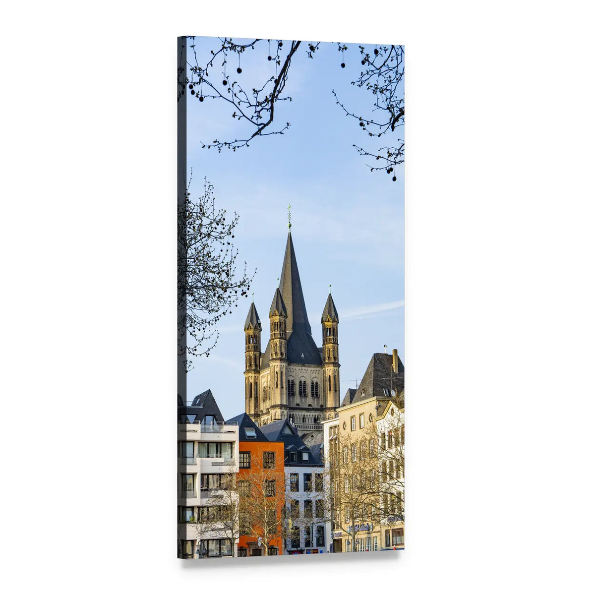 Great St. Martin Church in Cologne Vertical Canvas Wall Art, 1 panel 1 Vertical layout gallery wrapped canvas set, angled product view