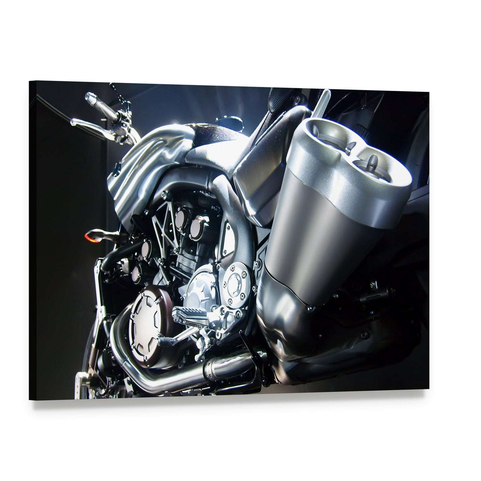 Motorbike Big Exhaust Pipe Canvas Wall Art, single panel gallery wrapped canvas, angled product view