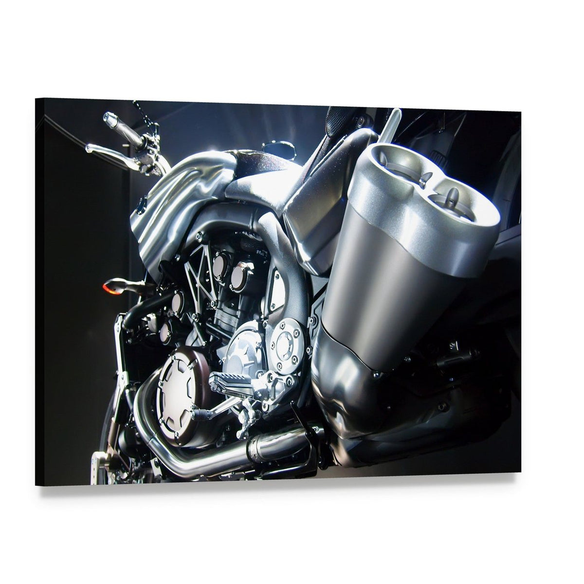 Motorbike Big Exhaust Pipe Canvas Wall Art, single panel gallery wrapped canvas, angled product view