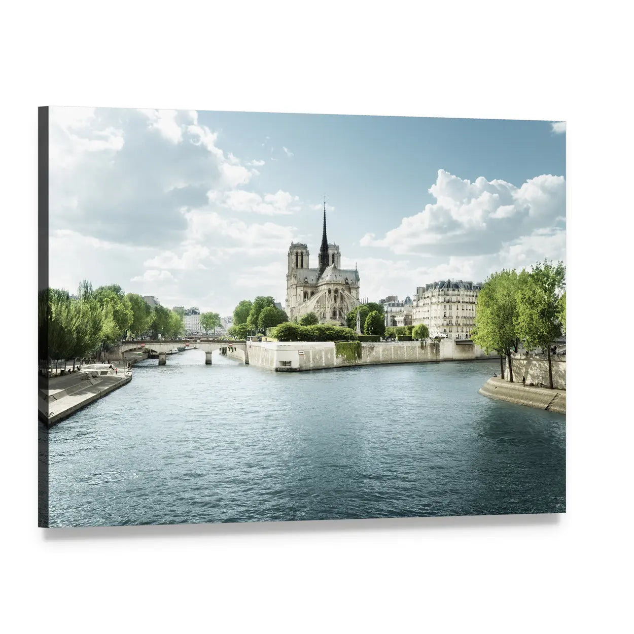 Notre Dame and the Seine, Paris Canvas Wall Art, single panel gallery wrapped canvas, angled product view