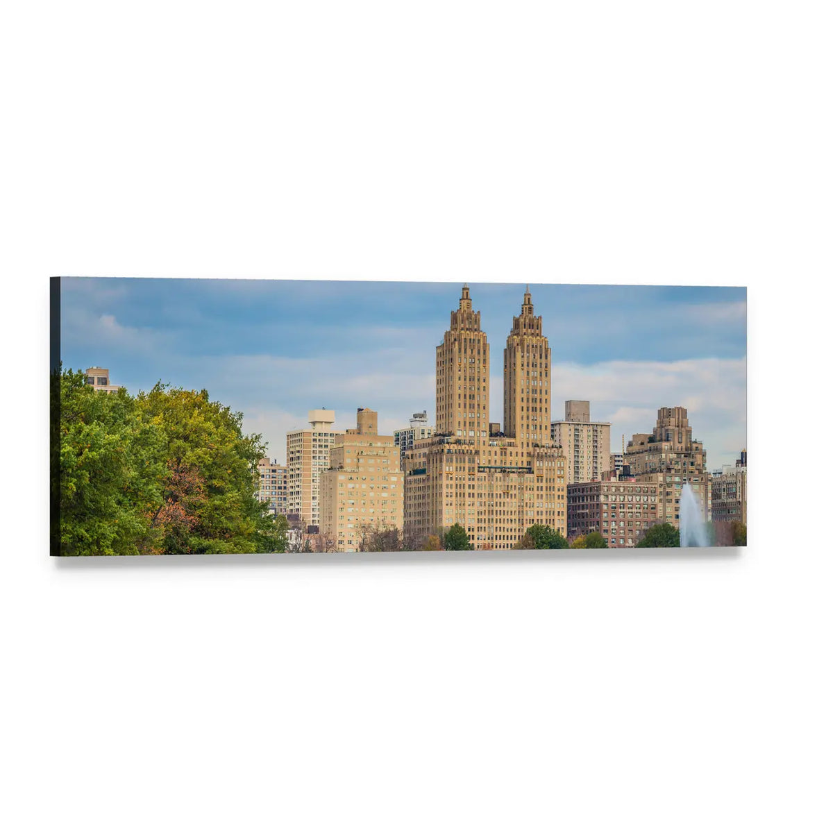 New York Skyline Over Central Park Panoramic Canvas Wall Art, single panel gallery wrapped canvas, angled product view