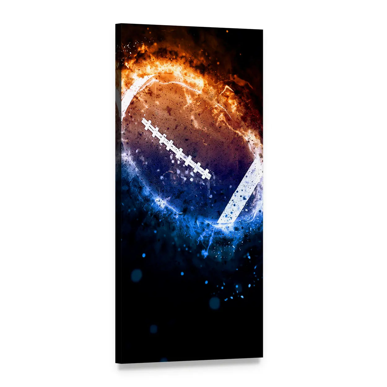 American Football Fire and Ice Vertical Canvas Wall Art, 1 panel 1 Vertical layout gallery wrapped canvas set, angled product view