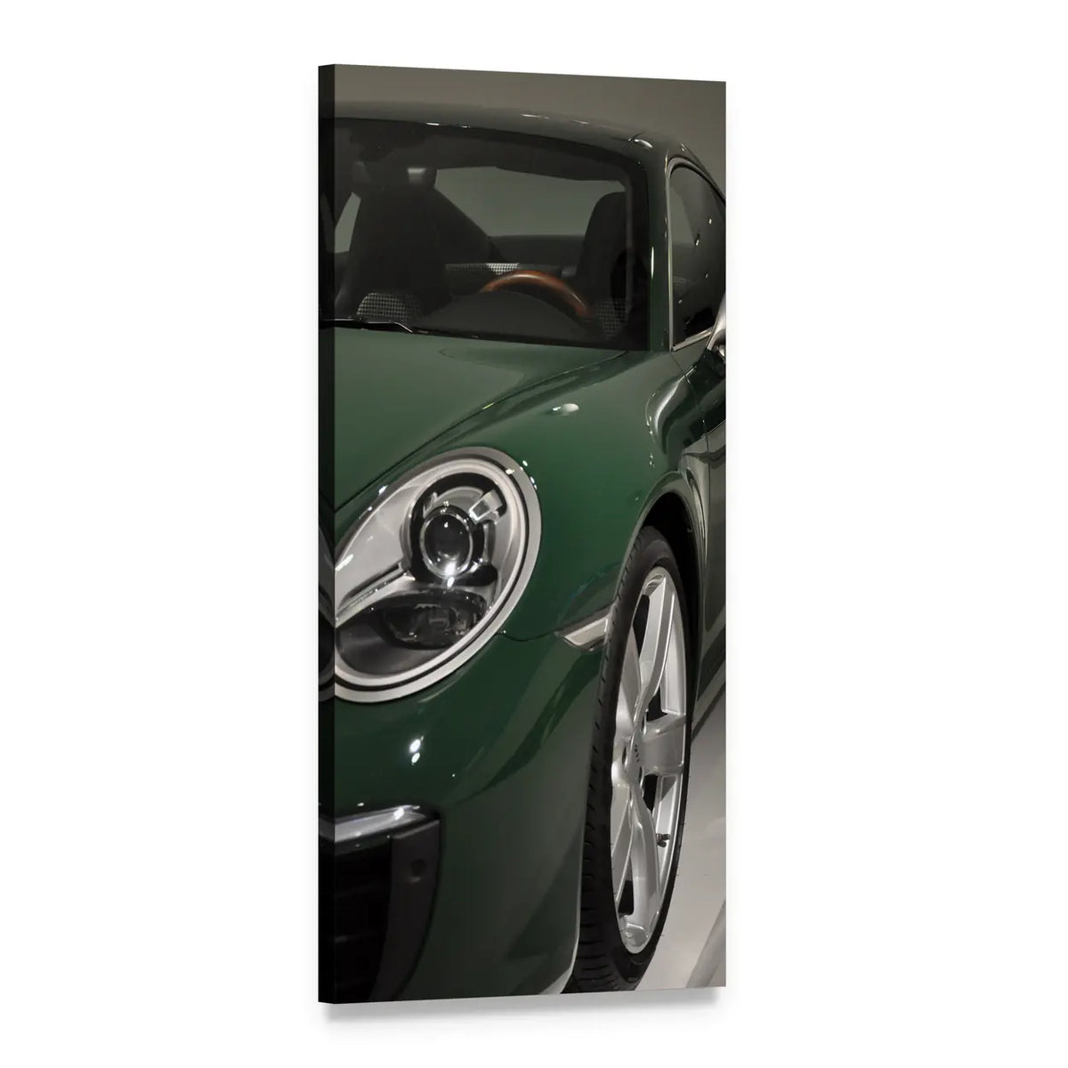 Dark Green Porsche 911 Close-up Vertical Canvas Wall Art, 1 panel 1 Vertical layout gallery wrapped canvas set, angled product view