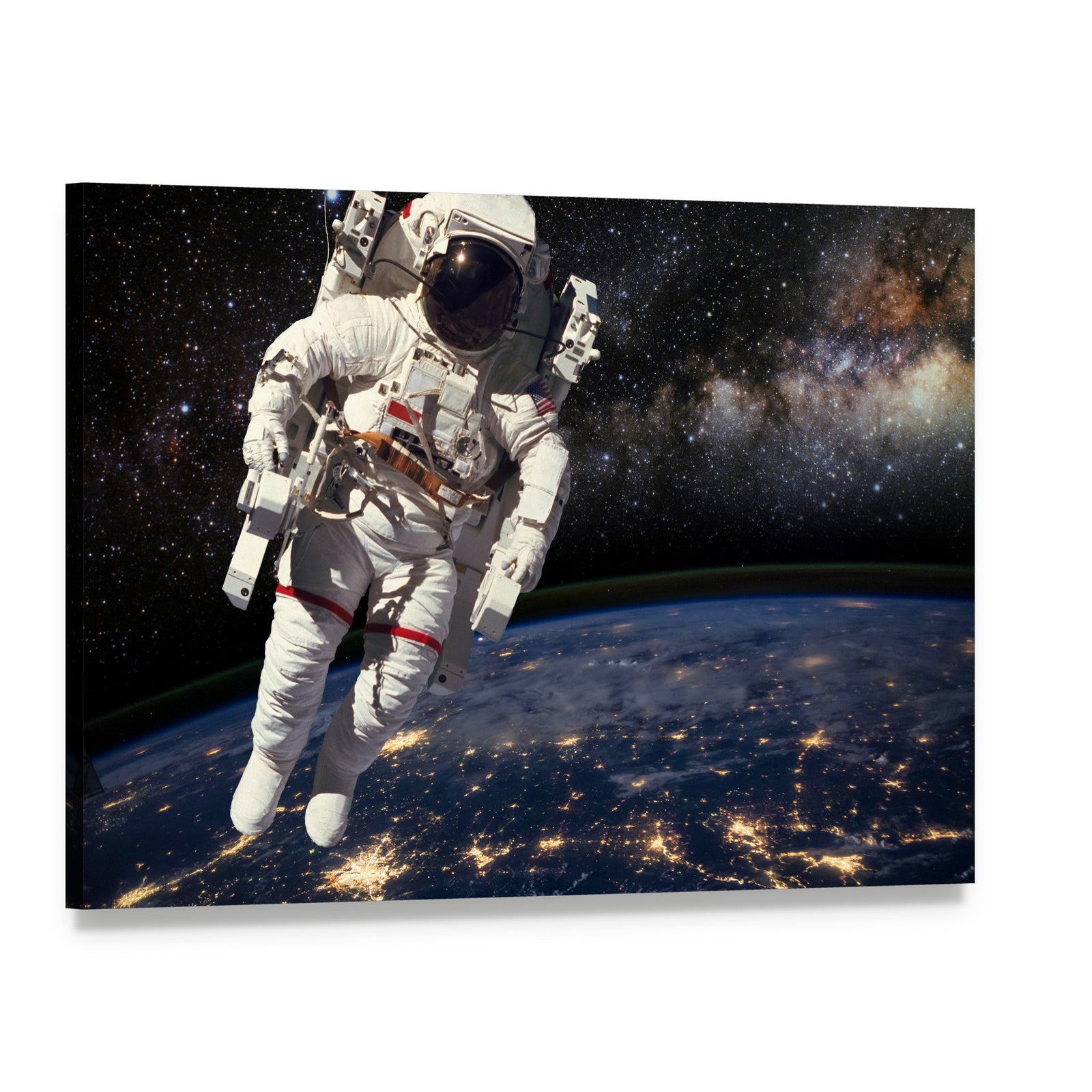 Astronaut and Milky Way Canvas Wall Art, single panel gallery wrapped canvas, angled product view