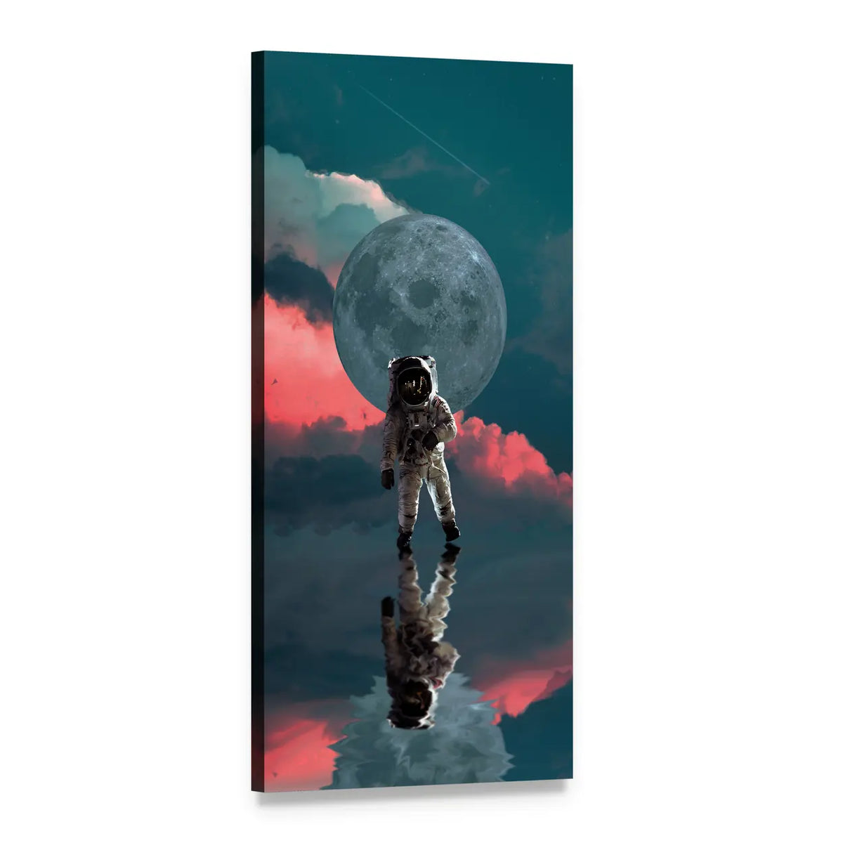 Astronaut on Reflective Moon Surface Vertical Canvas Wall Art, 1 panel 1 Vertical layout gallery wrapped canvas set, angled product view