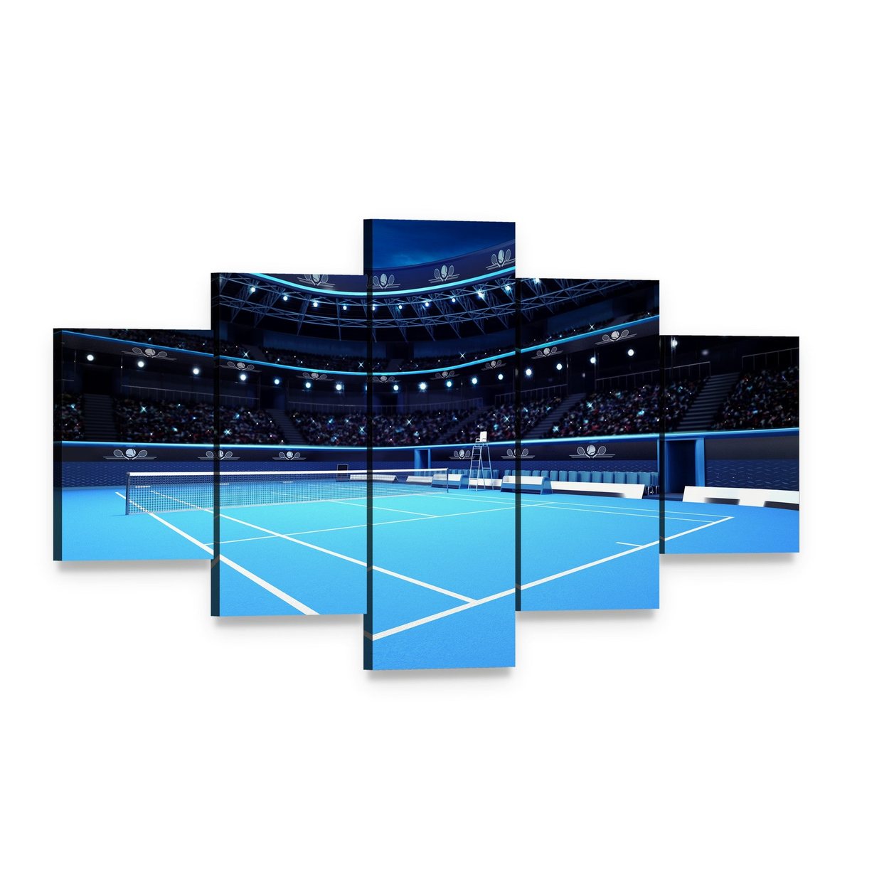 Tennis Court Canvas Wall Art, 5 panel 5 Star layout gallery wrapped canvas set, angled product view