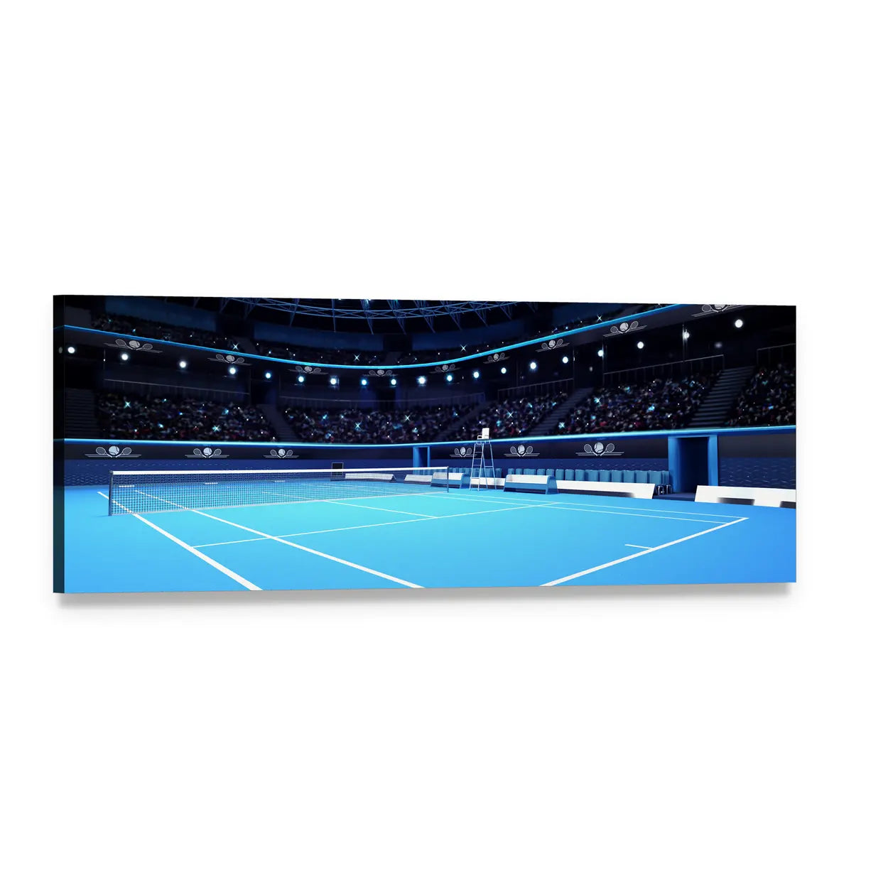 Illuminated Tennis Court at Night Panoramic Canvas Wall Art, single panel gallery wrapped canvas, angled product view