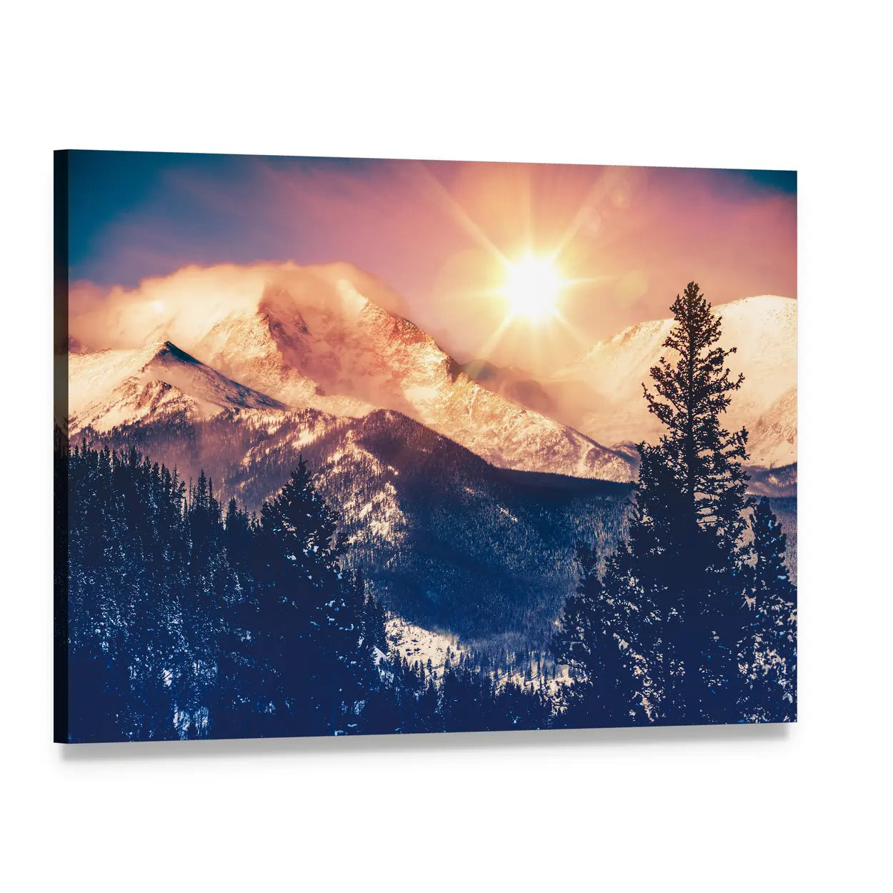 Colorado Mountains at Sunrise Canvas Wall Art, single panel gallery wrapped canvas, angled product view
