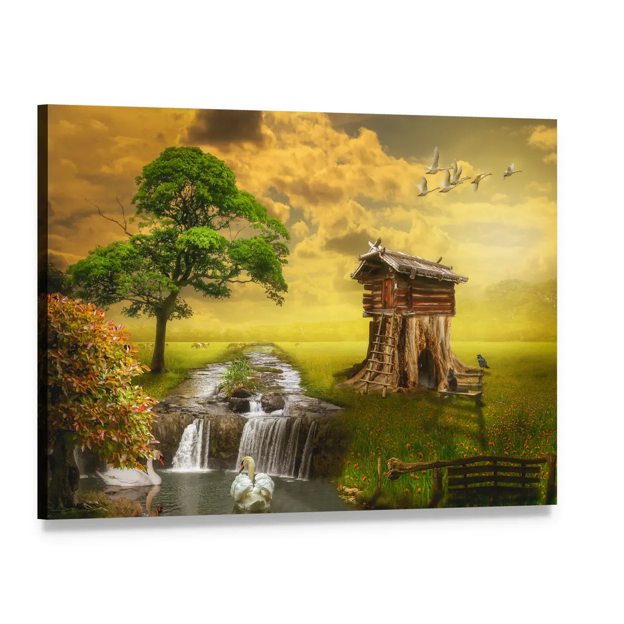 Fairy House by the Lake Canvas Wall Art, single panel gallery wrapped canvas, angled product view