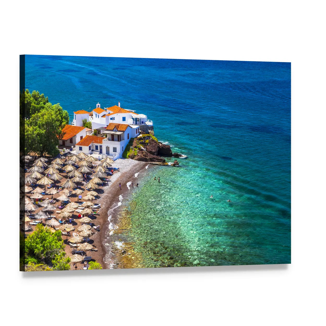 Hydra Island Seaside Village Canvas Wall Art, single panel gallery wrapped canvas, angled product view