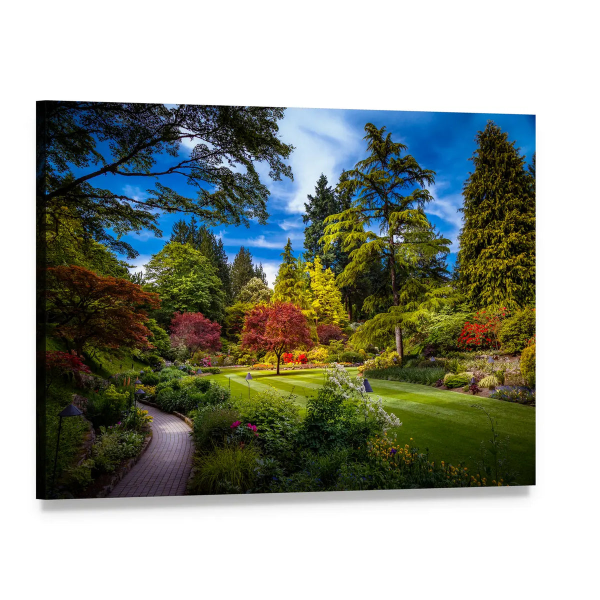 Butchart Garden Path Canvas Wall Art, single panel gallery wrapped canvas, angled product view