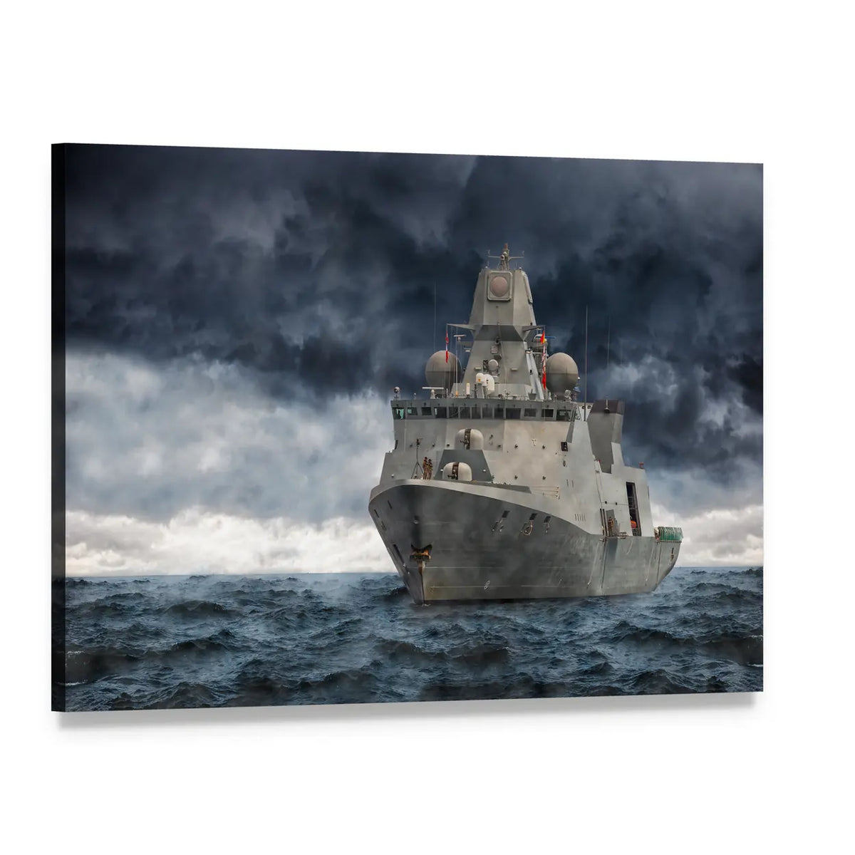 Warship in Stormy Sea Canvas Wall Art, single panel gallery wrapped canvas, angled product view
