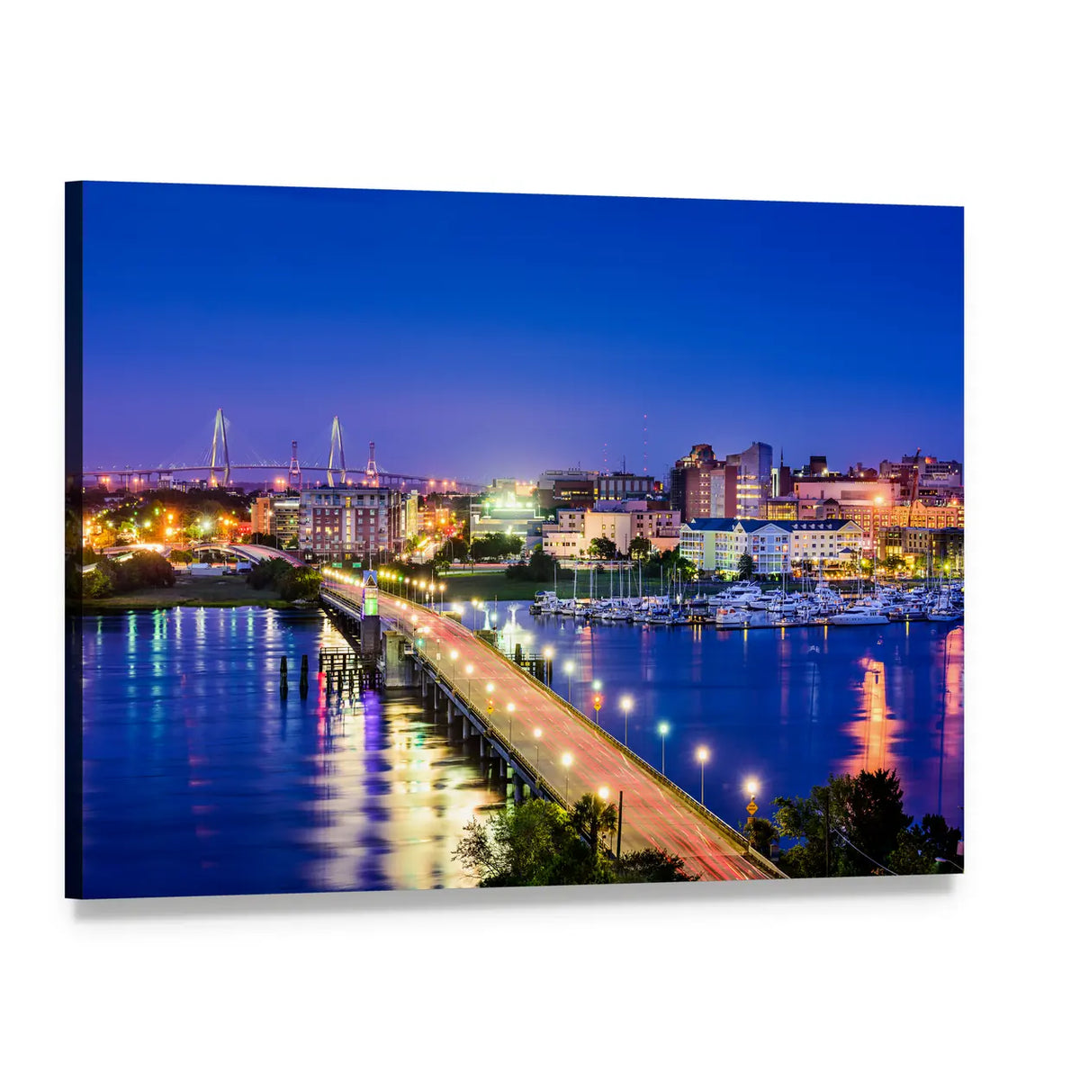 South Carolina Skyline at Night Canvas Wall Art, single panel gallery wrapped canvas, angled product view