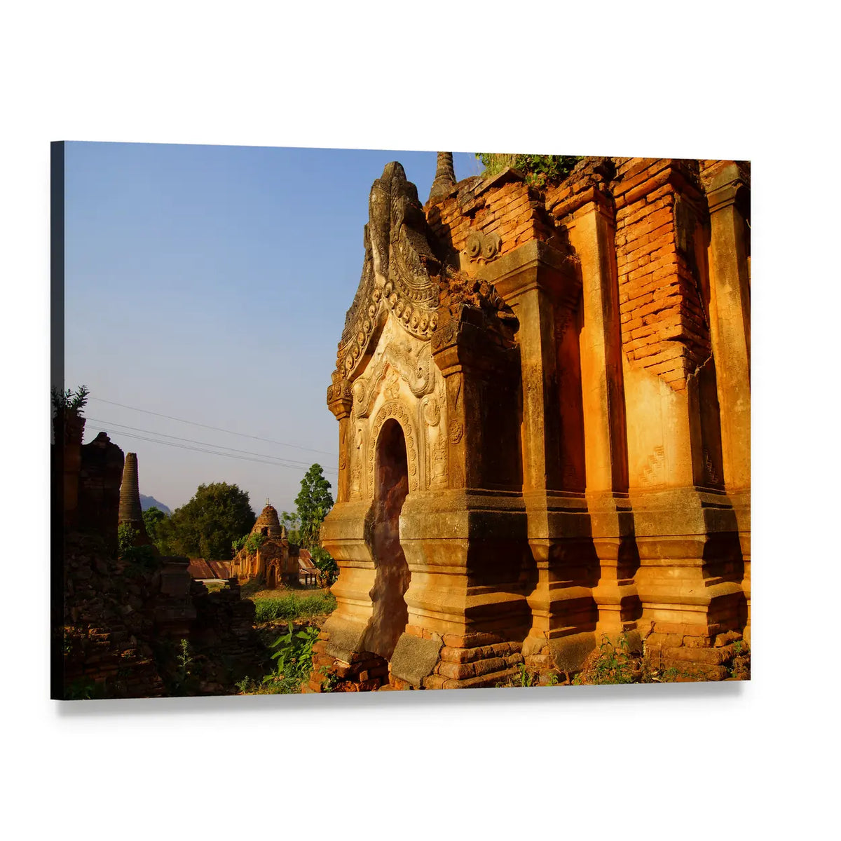 Buddhist Stupa in Myanmar Canvas Wall Art, single panel gallery wrapped canvas, angled product view