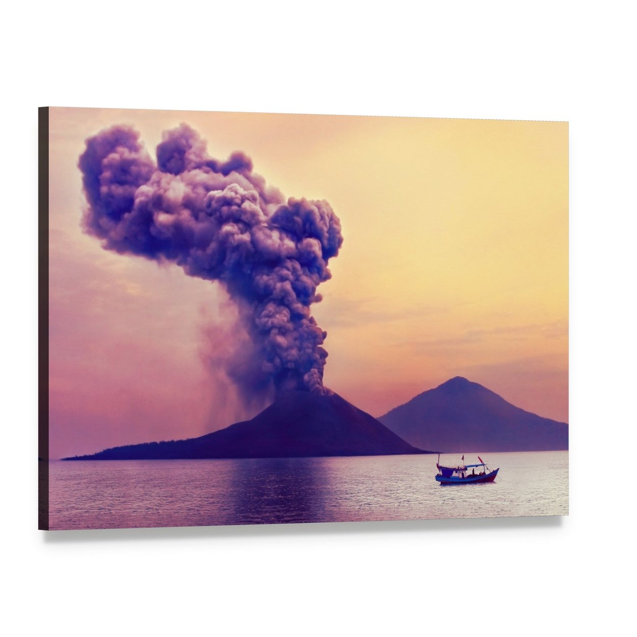 Volcano Eruption Anak Krakatau Indonesia Canvas Wall Art, single panel gallery wrapped canvas, angled product view