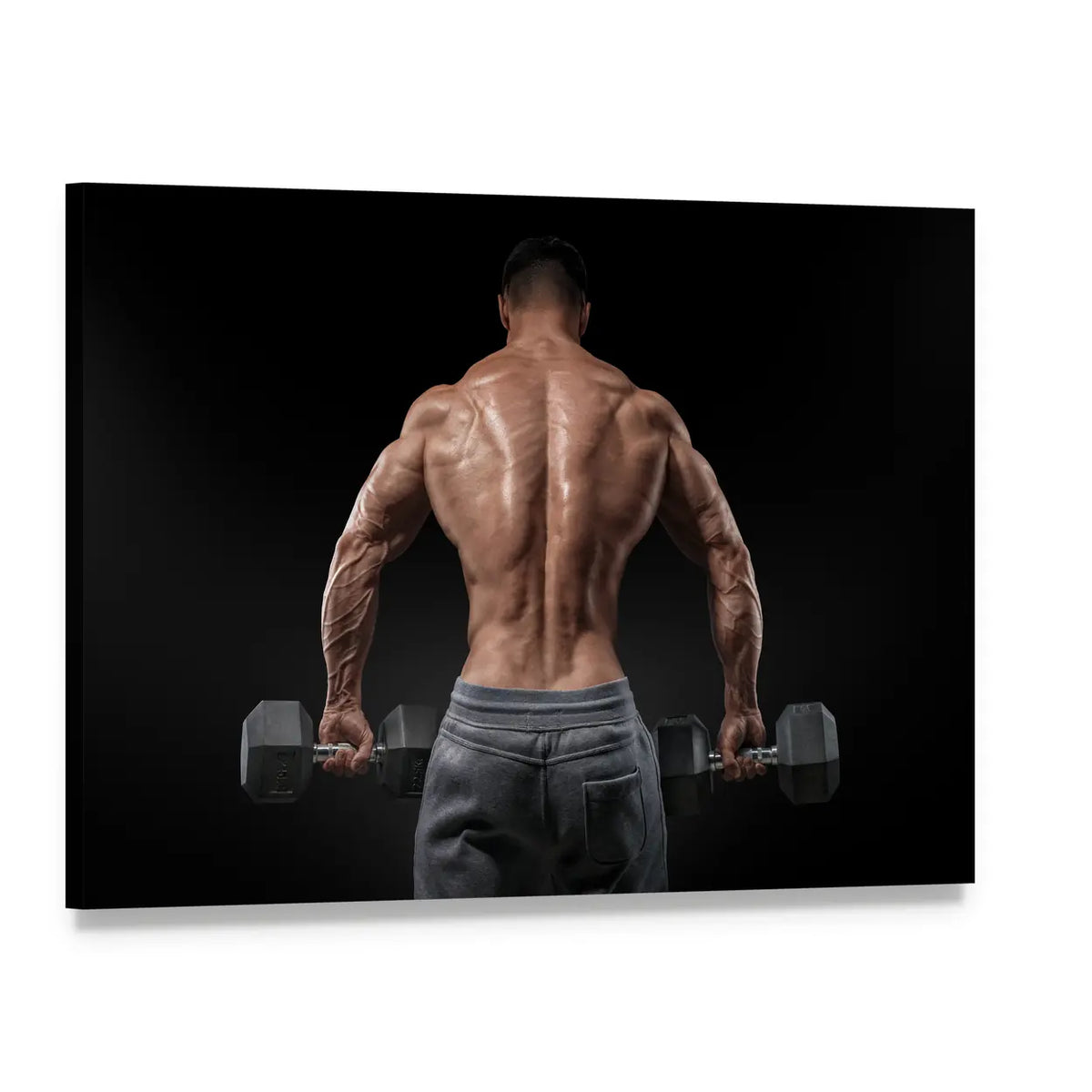 Muscular Male Bodybuilder Back View Canvas Wall Art, single panel gallery wrapped canvas, angled product view