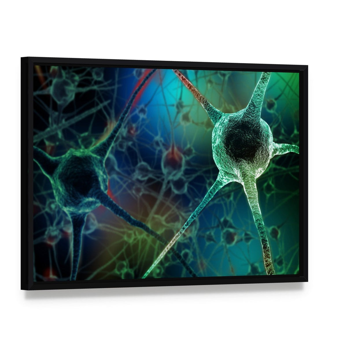 Realistic Neuron Rendering Canvas Wall Art, framed canvas in a black floater frame, angled product view