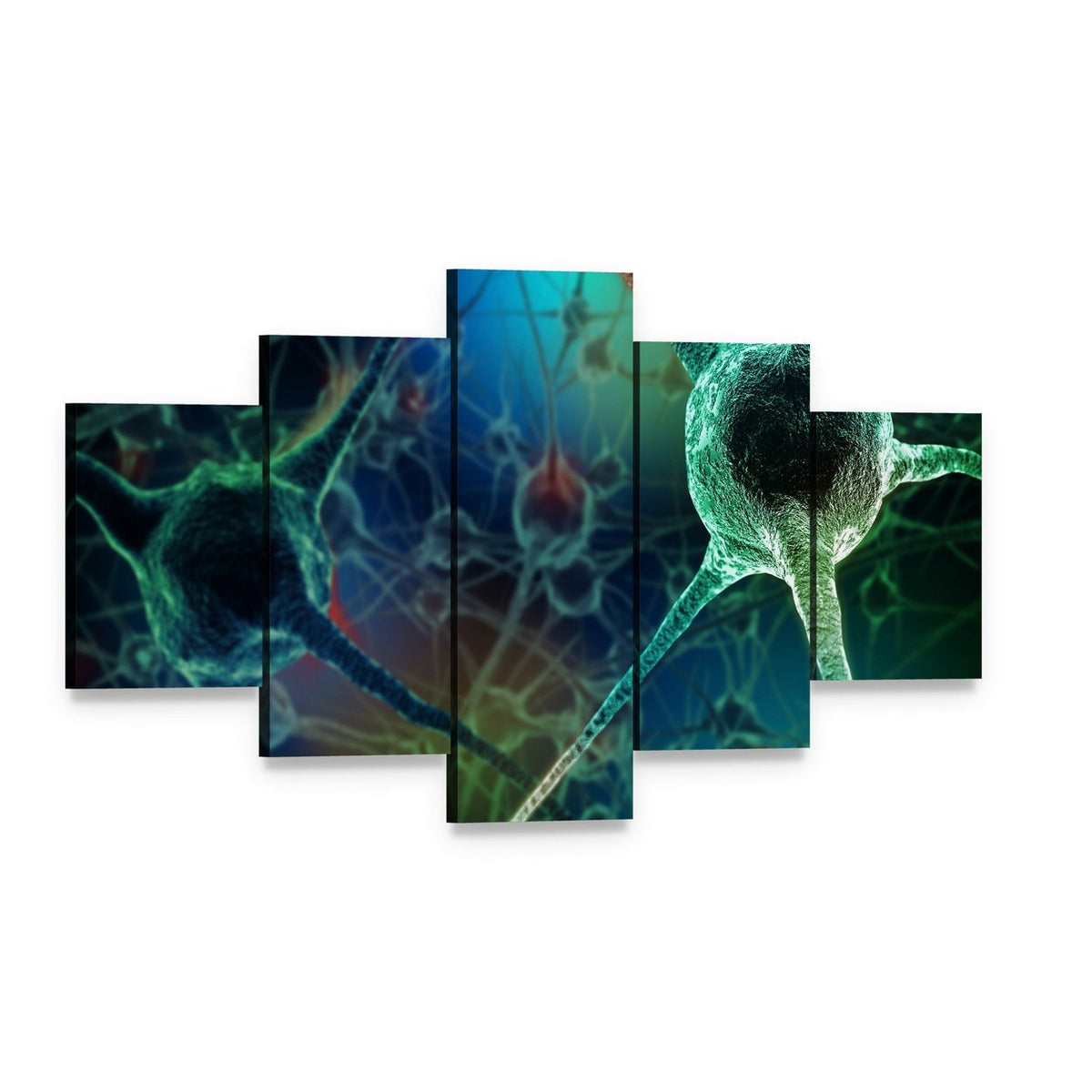 Realistic Neuron Rendering Canvas Wall Art, 5 panel 5 Star layout gallery wrapped canvas set, angled product view
