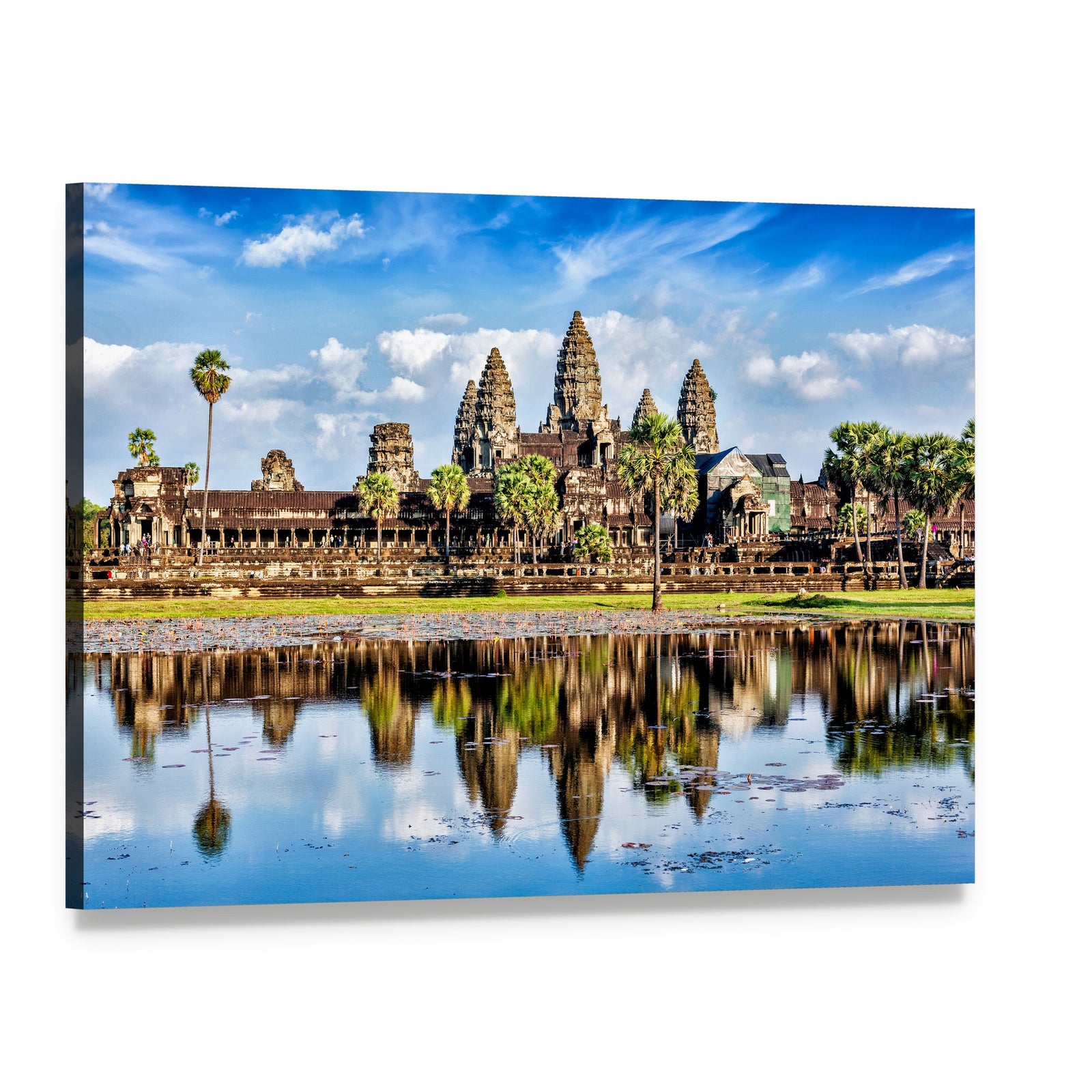 Angkor Wat Temple Reflection in Water Canvas Wall Art, single panel gallery wrapped canvas, angled product view