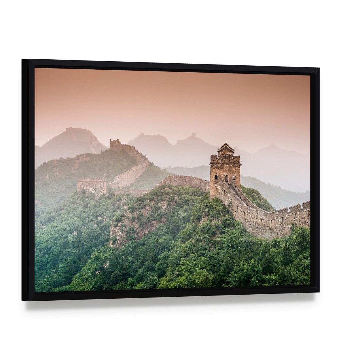 Great Wall of China at Jinshanling Canvas Wall Art, framed canvas in a black floater frame, angled product view