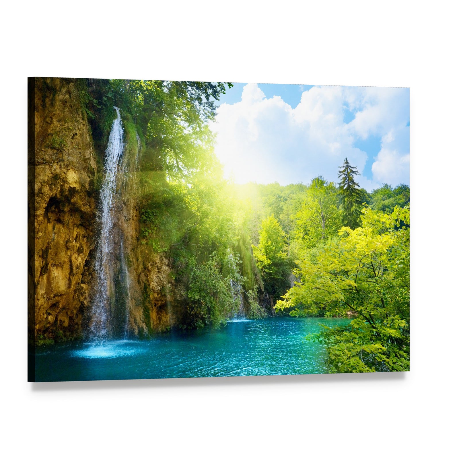 Waterfalls in Deep Forest Canvas Wall Art, single panel gallery wrapped canvas, angled product view