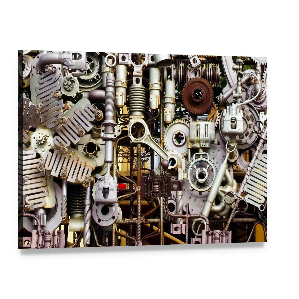 Assembled Metal Machine Parts Canvas Wall Art, single panel gallery wrapped canvas, angled product view