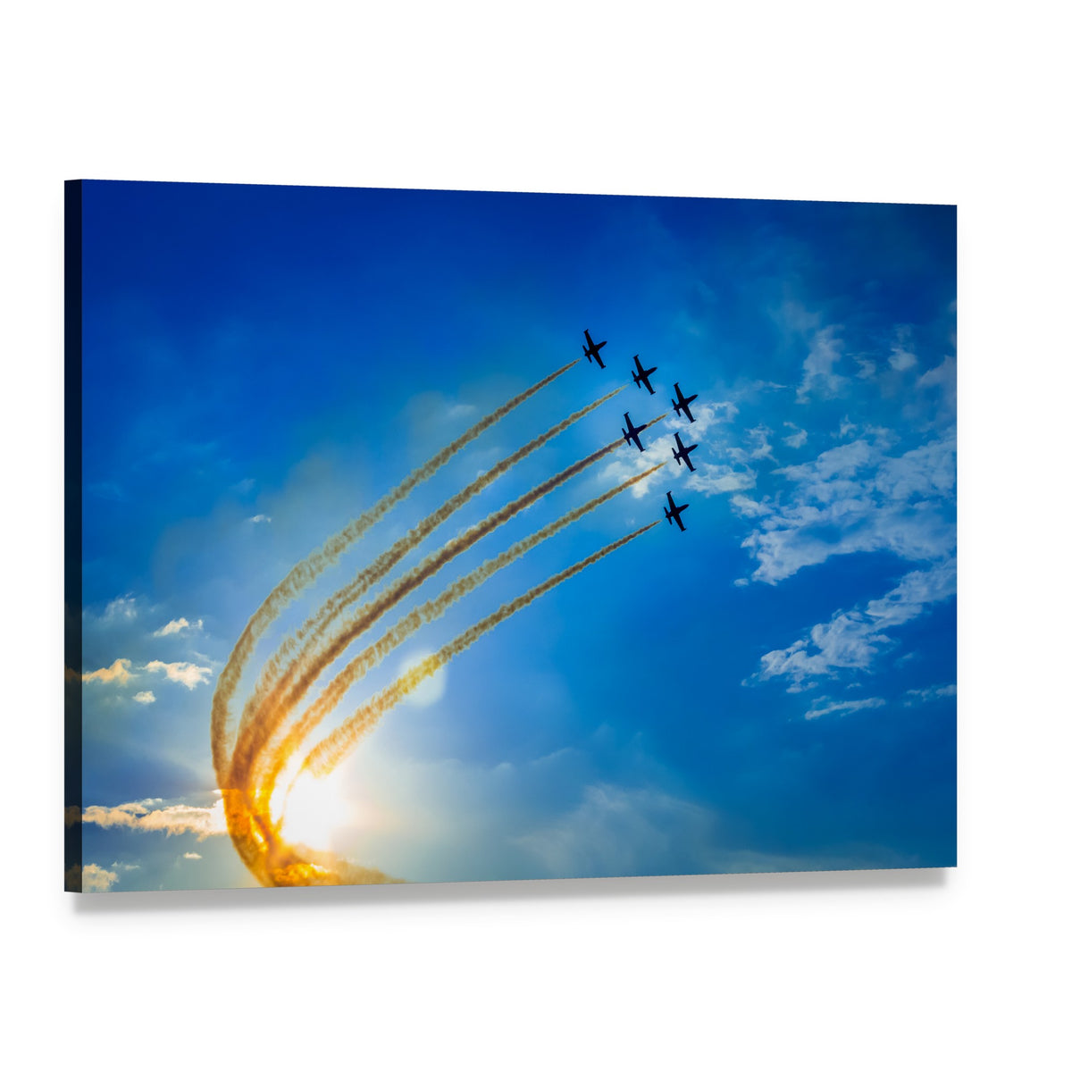 Airshow Jets in Formation Canvas Wall Art, single panel gallery wrapped canvas, angled product view